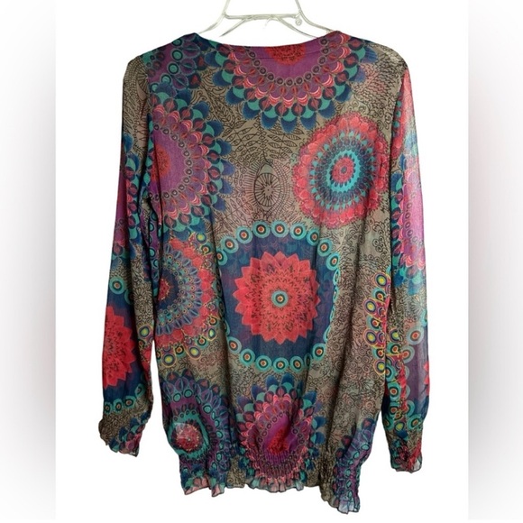 NWOT Desigual Sheer Blouse Tunic Colorful Circle
Pattern Long Sleeve, Large - Picture 7 of 10